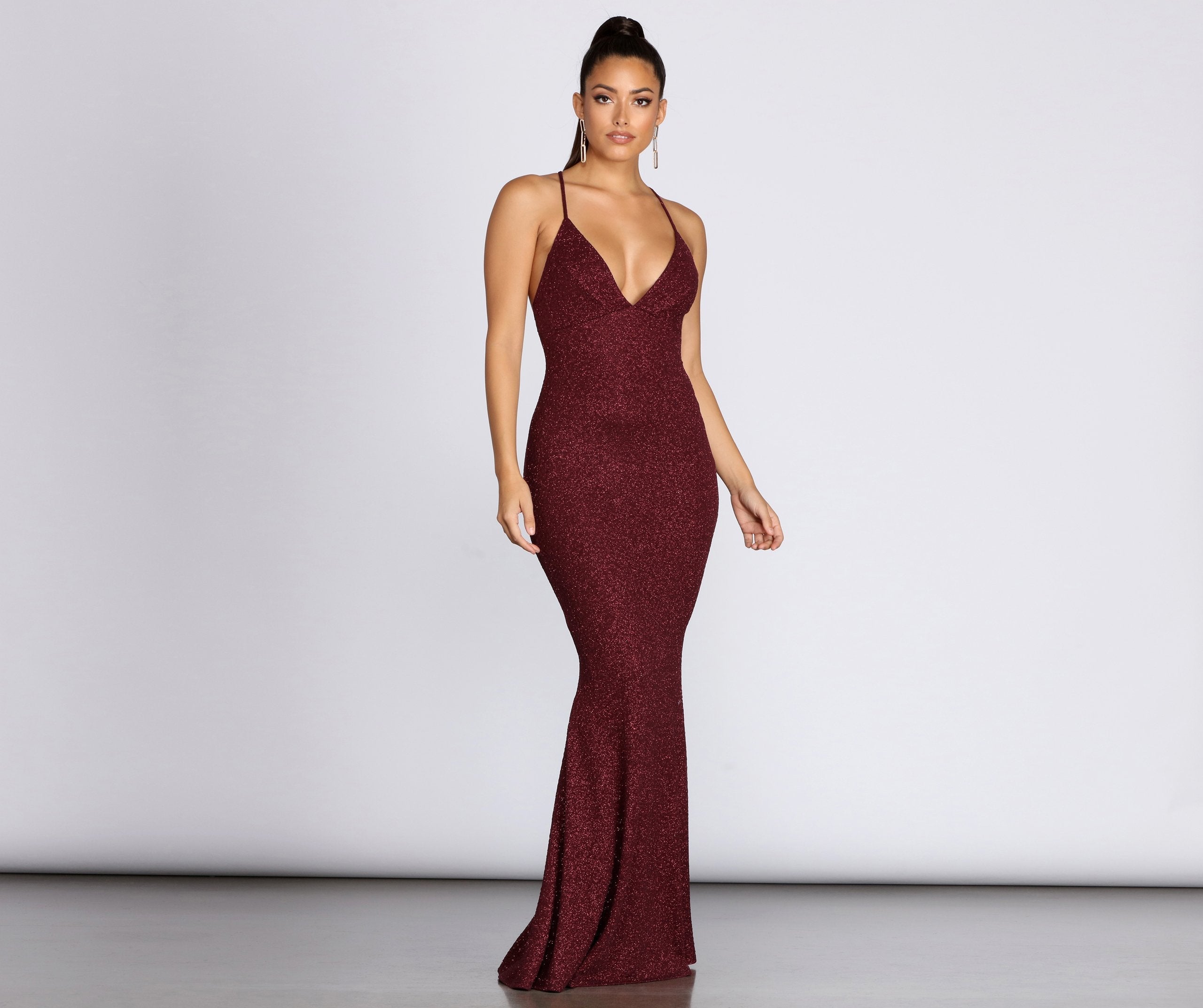 Khloe Long Glitter Formal Gown Oshnow