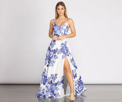 Kiana Floral Chiffon A-Line Dress Oshnow