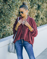 Kiandra Cotton French Terry Henley Top - Burgundy Oshnow
