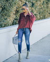 Kiandra Cotton French Terry Henley Top - Burgundy Oshnow