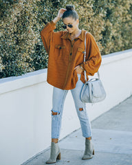 Kiandra Cotton French Terry Henley Top - Camel Oshnow