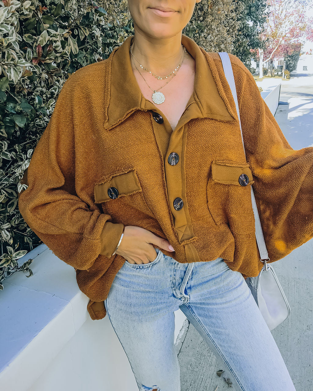 Kiandra Cotton French Terry Henley Top - Camel Oshnow