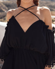 Kick The Dust Cold Shoulder Romper - Black Oshnow