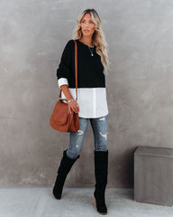 Kiersten Cotton Contrast Poplin Knit Top - Black Oshnow