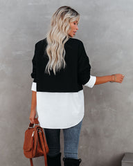 Kiersten Cotton Contrast Poplin Knit Top - Black Oshnow