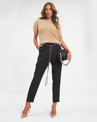 Classic Business Pocketed Chain Belt Trousers - Black