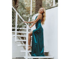 Kimia Formal Satin Wrap Gown Oshnow