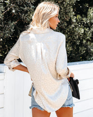 Kingdom Satin Embossed Button Down Blouse - Champagne Oshnow