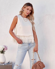 Kinsley Tiered Tulle Crop Top - Vintage Cream Oshnow