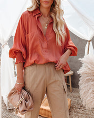 Kinzie Tencel Pocketed Button Down Top - Soft Clay Oshnow
