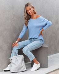Kirstin Long Sleeve Thermal Top - Denim Blue Oshnow
