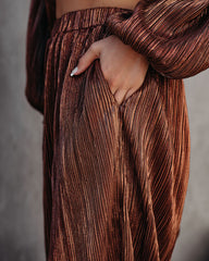 Kiyara Pocketed High Rise Shimmer Plisse Pants Oshnow