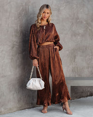 Kiyara Pocketed High Rise Shimmer Plisse Pants Oshnow