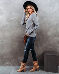 Knot Your Girlfriend Thermal Knit Top - Heather Grey Oshnow