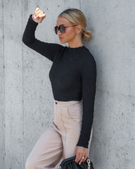 Korey Textured Long Sleeve Bodysuit - Black Oshnow