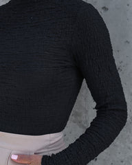 Korey Textured Long Sleeve Bodysuit - Black Oshnow