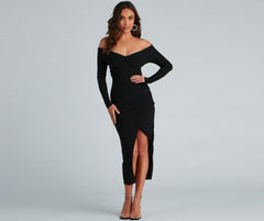 Kristy Off-The-Shoulder Formal Midi Dress Oshnow