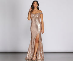 Kristy Sequin Off The Shoulder Formal Dress Oshnow