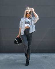 Kurtis Acid Wash Split Hem Pants - Black Oshnow