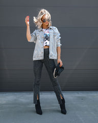 Kurtis Acid Wash Split Hem Pants - Black Oshnow