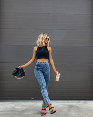 Kurtis Acid Wash Split Hem Pants - Blue Oshnow