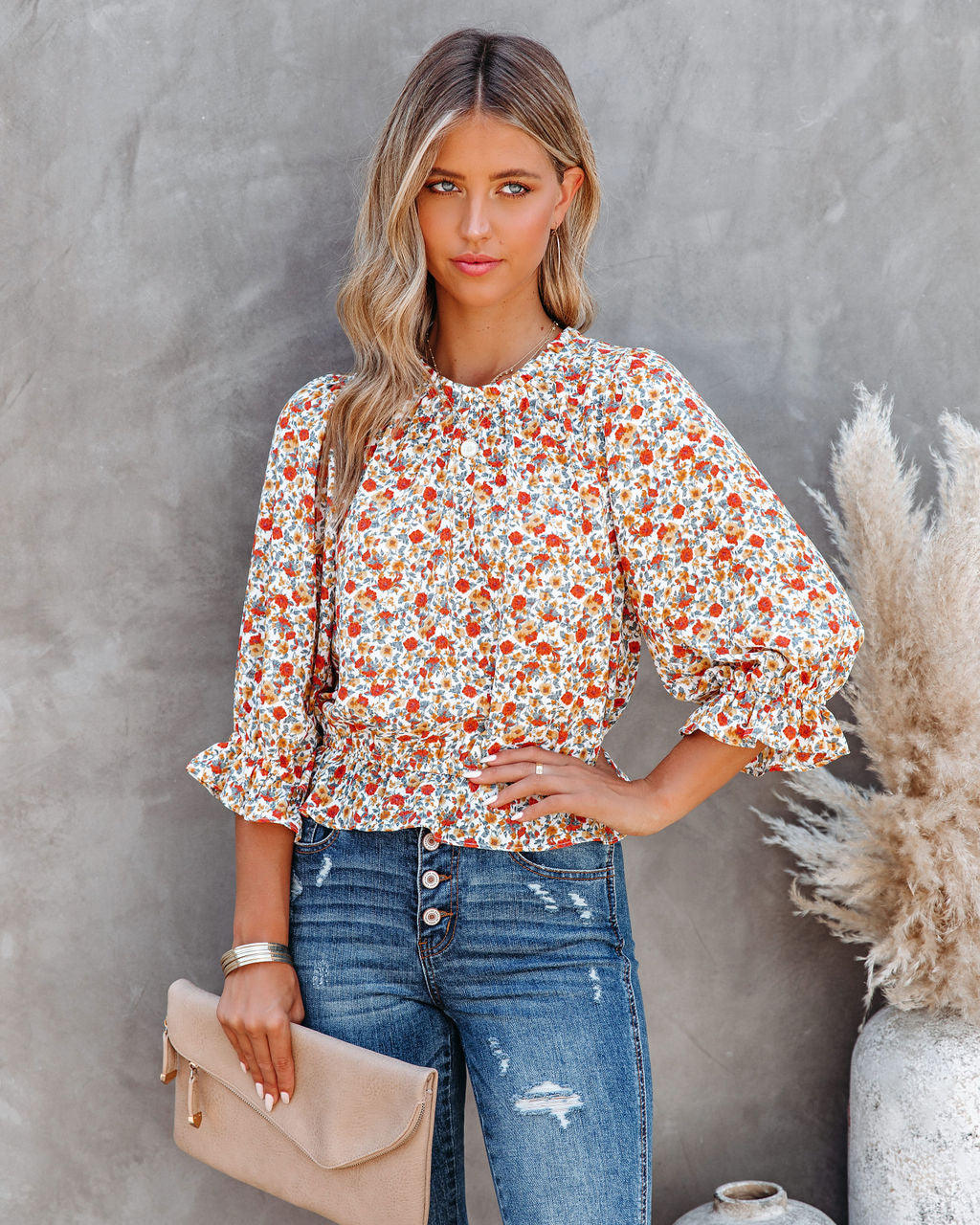 Kurtis Floral Ruffle Crop Blouse Oshnow