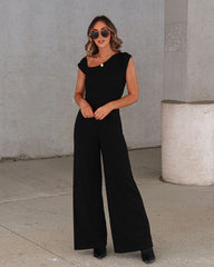 Kyle Asymmetrical Neck Wide Leg Jumpsuit - Black - SALE Oshnow