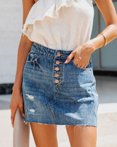Kynlee Distressed Denim Mini Skirt Oshnow