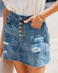 Kynlee Distressed Denim Mini Skirt Oshnow