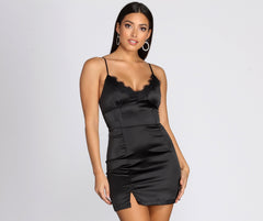 Lace Trim Satin Mini Dress Oshnow