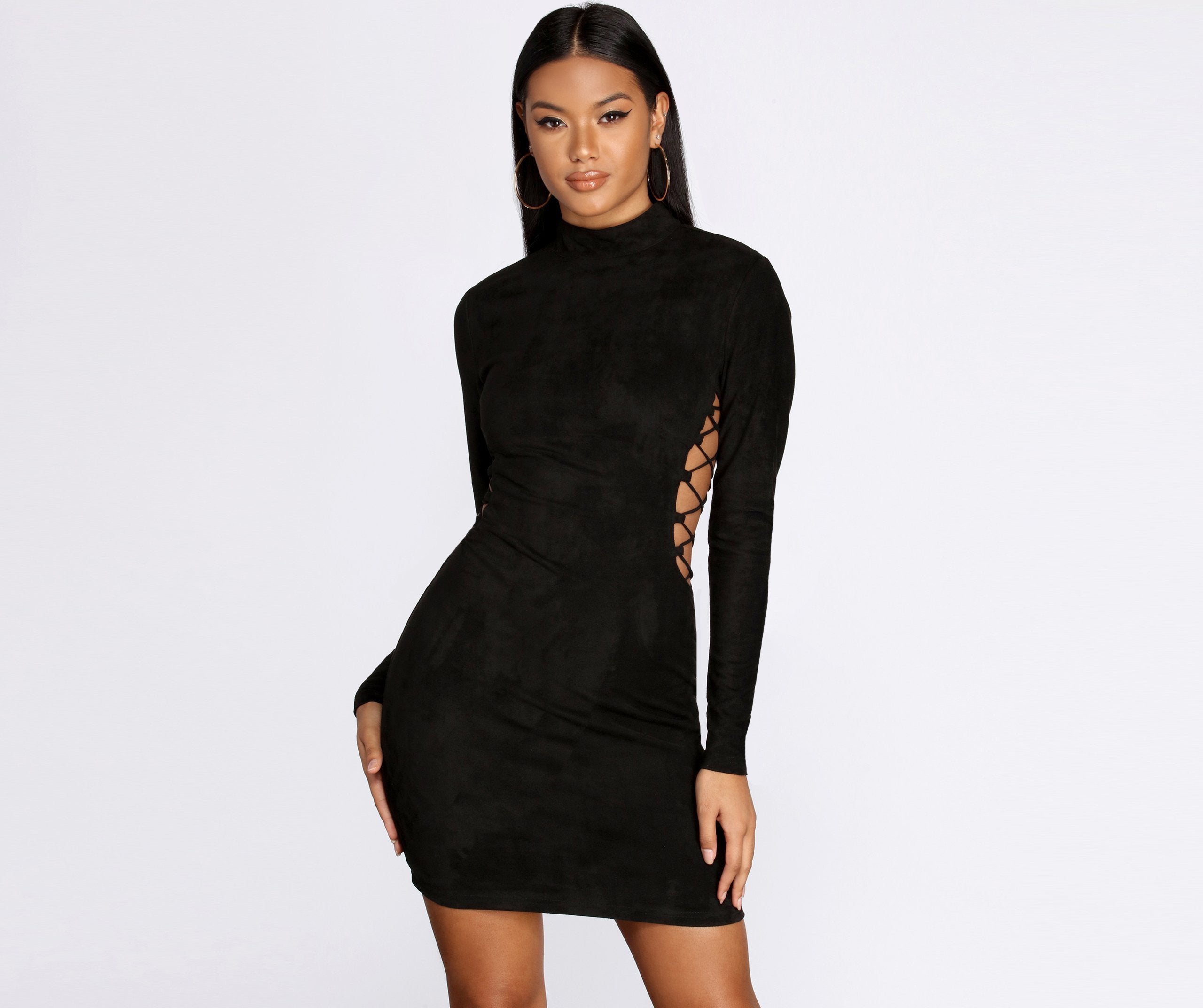 Lace Up Suede Mini Dress Oshnow