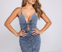 Laced Up In Denim Dress Oshnow
