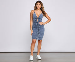 Laced Up In Denim Dress Oshnow