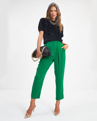 Lacey Pocketed High Rise Trousers - Kelly Green Oshnow