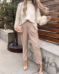 Lacey Pocketed High Rise Trousers - Nude Oshnow