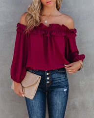Lalette Off The Shoulder Ruffle Blouse - Wine Oshnow