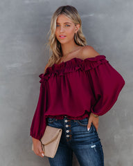 Lalette Off The Shoulder Ruffle Blouse - Wine Oshnow
