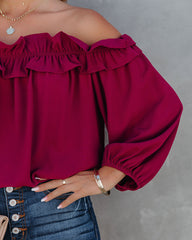 Lalette Off The Shoulder Ruffle Blouse - Wine Oshnow