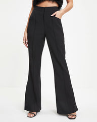 Lana Pocketed Side Slit Pants - Black Oshnow