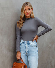 Lana Seamless Long Sleeve Mock Neck Top - Charcoal Oshnow