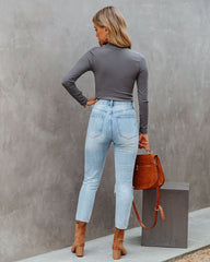 Lana Seamless Long Sleeve Mock Neck Top - Charcoal Oshnow