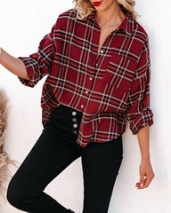 Lannah Cotton Blend Plaid Button Down Top Oshnow