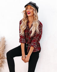 Lannah Cotton Blend Plaid Button Down Top Oshnow