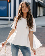 Lanora Short Sleeve High Low Knit Top - White Oshnow