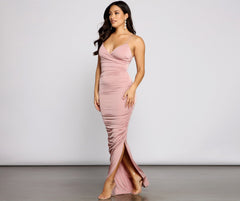 Larissa Formal Ruched High Slit Dress Oshnow