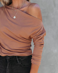 Larissa Ribbed Off The Shoulder Bodysuit - Camel Oshnow