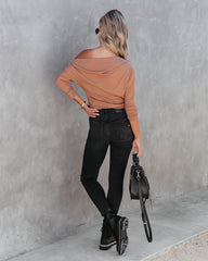 Larissa Ribbed Off The Shoulder Bodysuit - Camel Oshnow