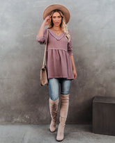 Larsa Thermal V-Neck Peplum Top - Mauve Oshnow