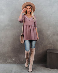 Larsa Thermal V-Neck Peplum Top - Mauve Oshnow