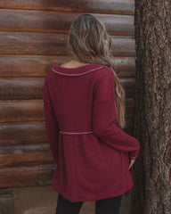 Larsa Thermal V-Neck Peplum Top - Wine Oshnow